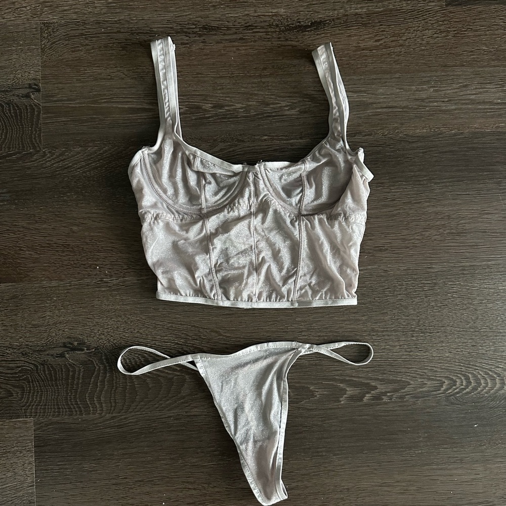 Fashion Nova Gray Structured Bralette and Thong Set